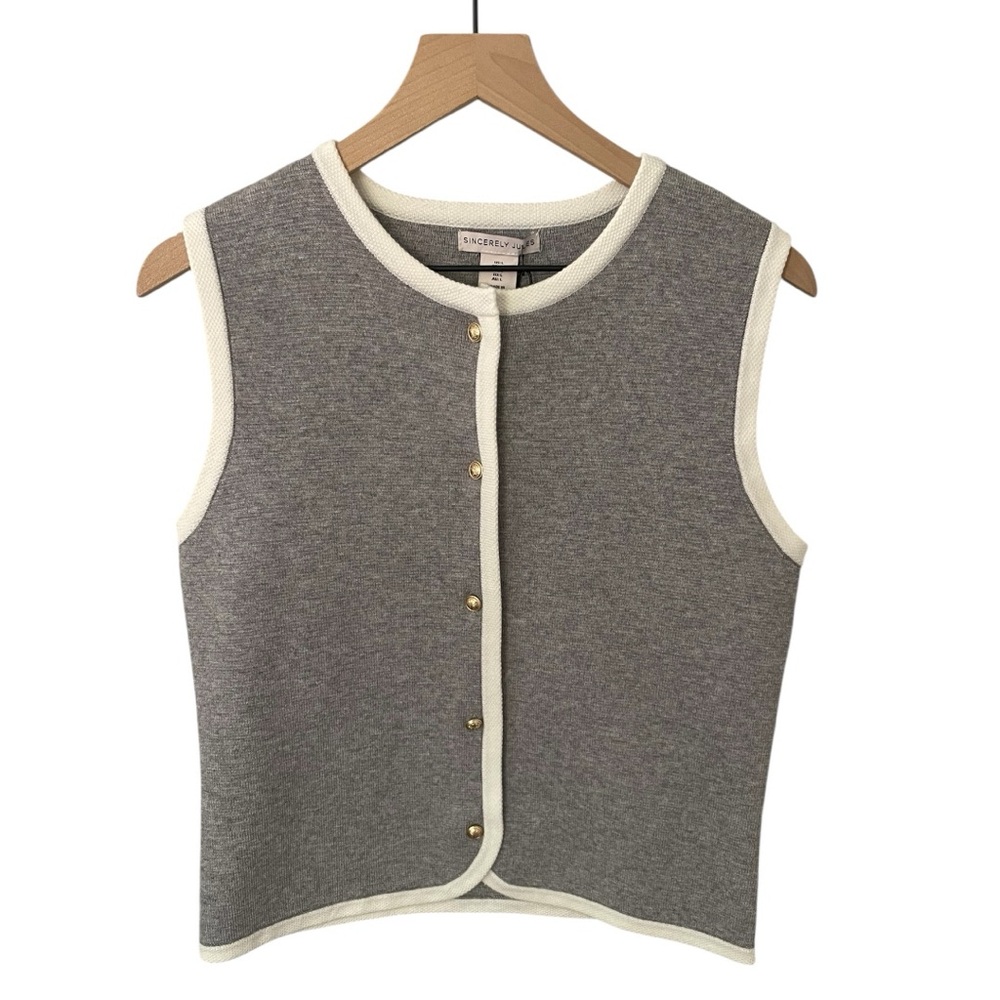 Sincerely Julie Gray Vest with White Trim